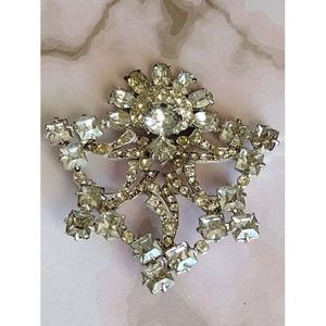 Vintage Joseph Wiesner Signed Crystal Rhinestone Brooch Pin 2 Inches Diameter